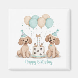 Íman Feliz Aniversário - Cachorros de Poodle Standard