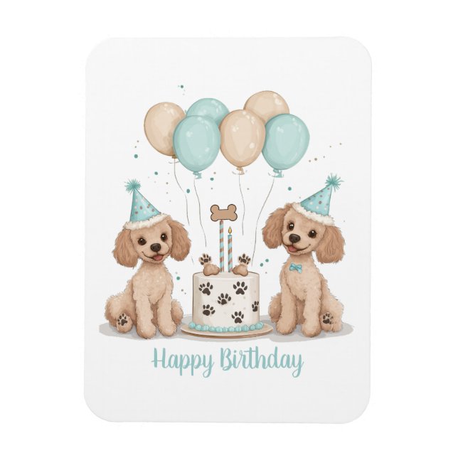 Íman Feliz Aniversário - Cachorros de Poodle Standard (Vertical)