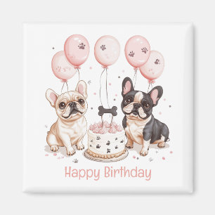 Íman Feliz Aniversário Cachorros Franceses Brancos Aniv