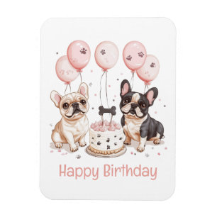 Íman Feliz Aniversário Cachorros Franceses Brancos Aniv