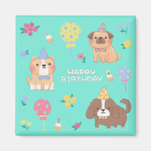 Íman Feliz Aniversário: Cães, Balões e Flores