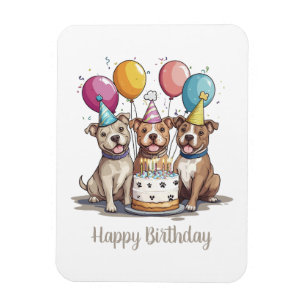 Íman Feliz Aniversário Cães Pit Bull