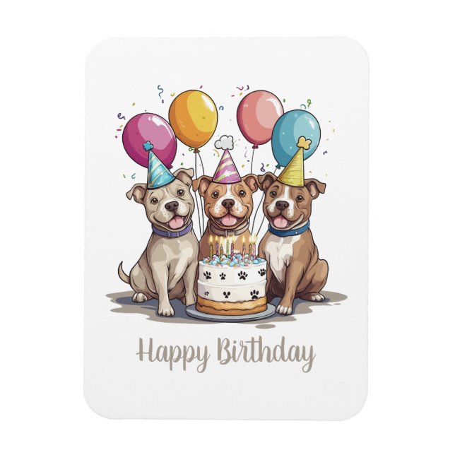 Íman Feliz Aniversário Cães Pit Bull (Vertical)
