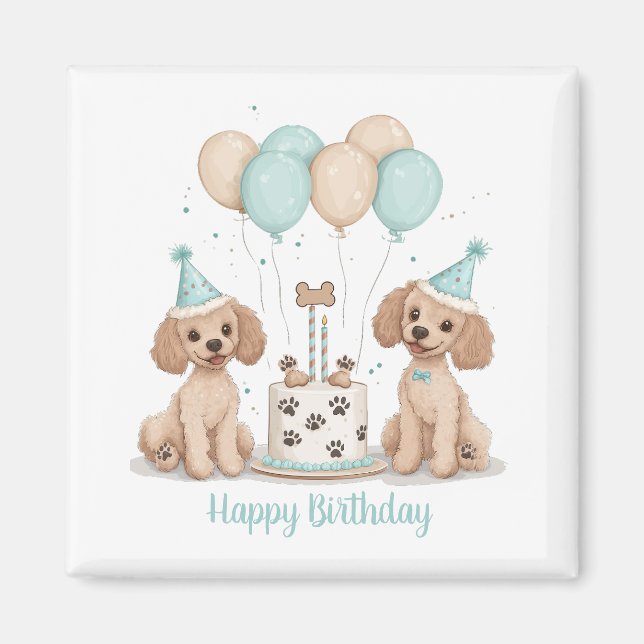 Íman Feliz Aniversário Cães Poodle Padrão (Frente)