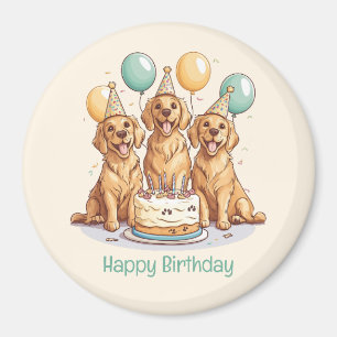 Íman Feliz Aniversário Cães Retriever Dourado