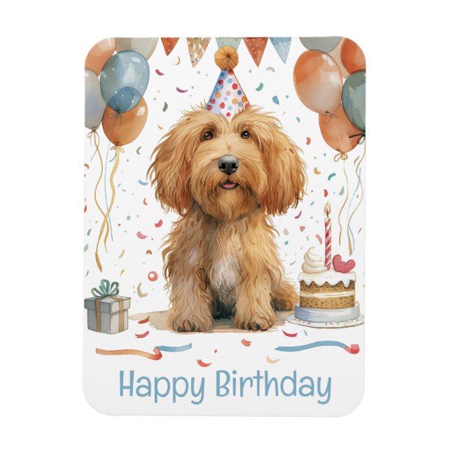 Íman Feliz Aniversário Cão de Goldendoodle (Vertical)
