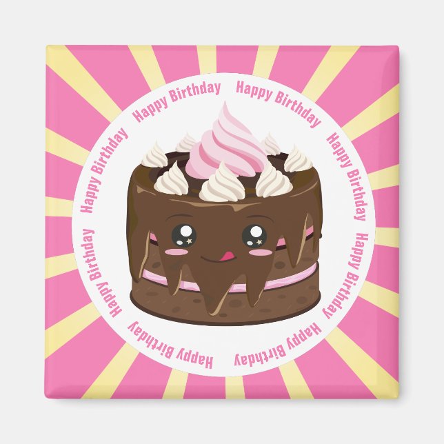Íman Feliz aniversário chocolate kawaii (Frente)
