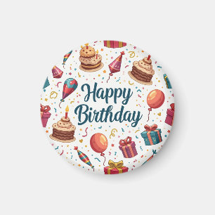 Íman Feliz Aniversário com Balões e Bolo