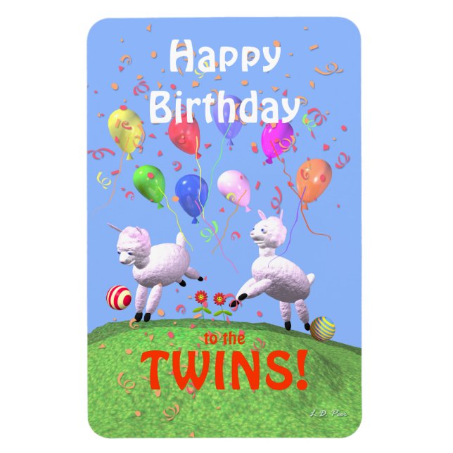 Íman Feliz Aniversário Cordeiros para Gêmeos (Vertical)