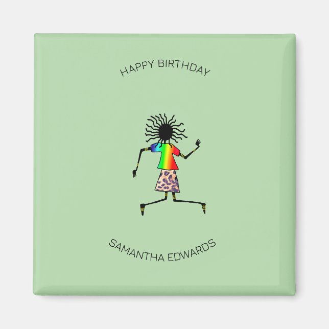 Íman Feliz Aniversário, Dançarino Feliz de Arte African (Frente)