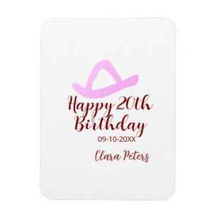 Íman Feliz aniversário de 20 anos menina cowboy rosa da