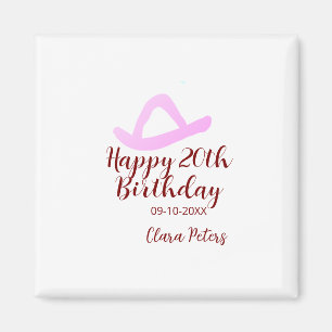 Íman Feliz aniversário de 20 anos menina cowboy rosa da