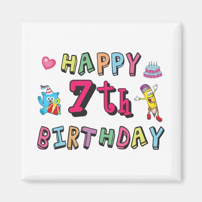 Íman Feliz aniversário de 7. 7 anos. (Frente)