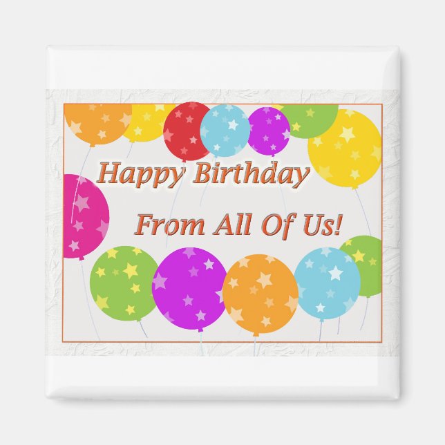 Íman Feliz Aniversário De Todos Nós Balões Brilhantes (Frente)