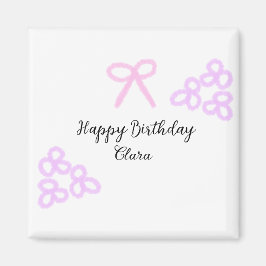 Íman Feliz aniversário do pastel floral roxo cor-de-ros