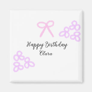 Íman Feliz aniversário do pastel floral roxo cor-de-ros