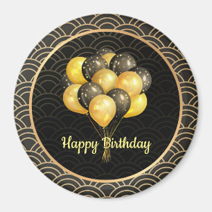 Íman Feliz aniversário, elegante preto e ouro,