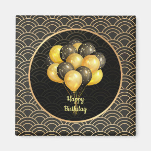 Íman Feliz aniversário, elegante preto e ouro,