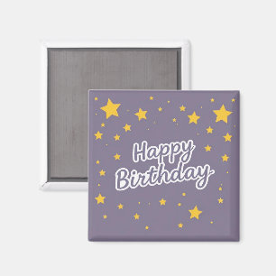 Íman Feliz Aniversário Estrelas Douradas no Azul