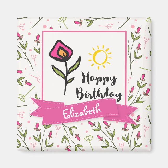 Íman Feliz Aniversário - Flores e Sol Bonito (Frente)