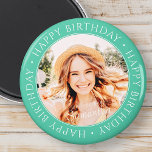 Íman Feliz Aniversário Foto Personalizada Simples<br><div class="desc">Este design simples e moderno é composto por tipografia de serifa e adiciona uma foto personalizada.</div>