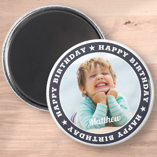 Íman Feliz Aniversário Foto Personalizada Simples e Mo