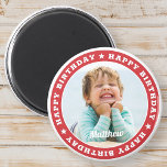 Íman Feliz Aniversário Foto Personalizada Simples e Mod<br><div class="desc">Este design simples e moderno é composto por tipografia de serifa e adiciona uma foto personalizada.</div>