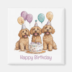 Íman Feliz aniversário Goldendoodle Cães Bolo de Aniver