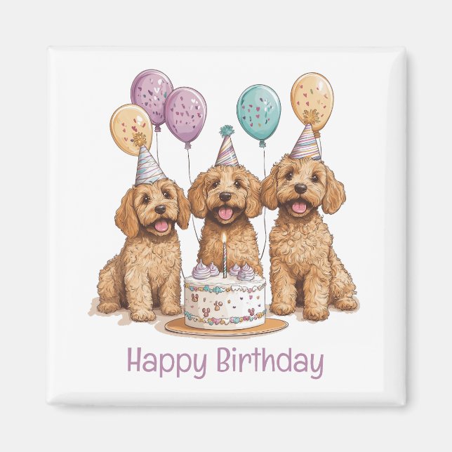 Íman Feliz aniversário Goldendoodle Cães Bolo de Aniver (Frente)