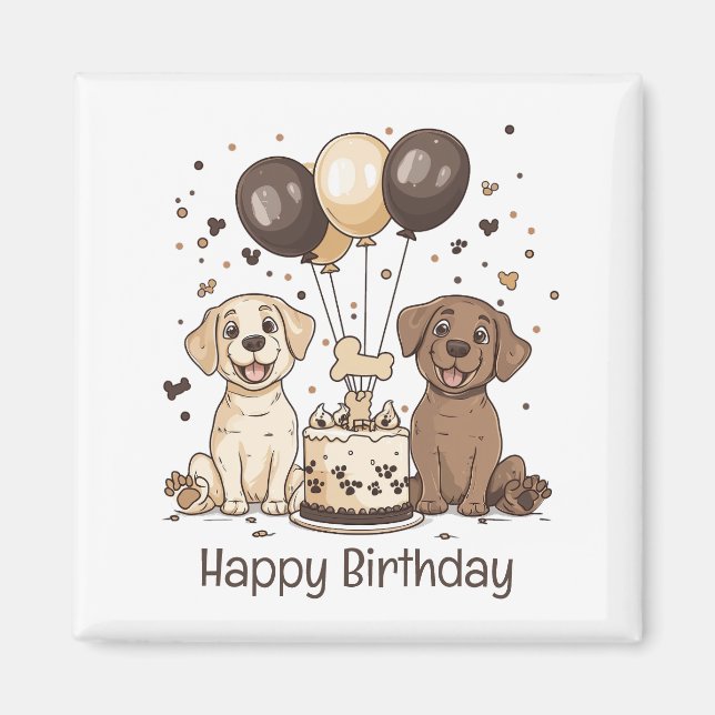 Íman Feliz Aniversário Labrador Cachorros de Retriever (Frente)