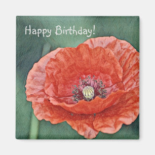 Íman Feliz Aniversário Luscious Red Poppy