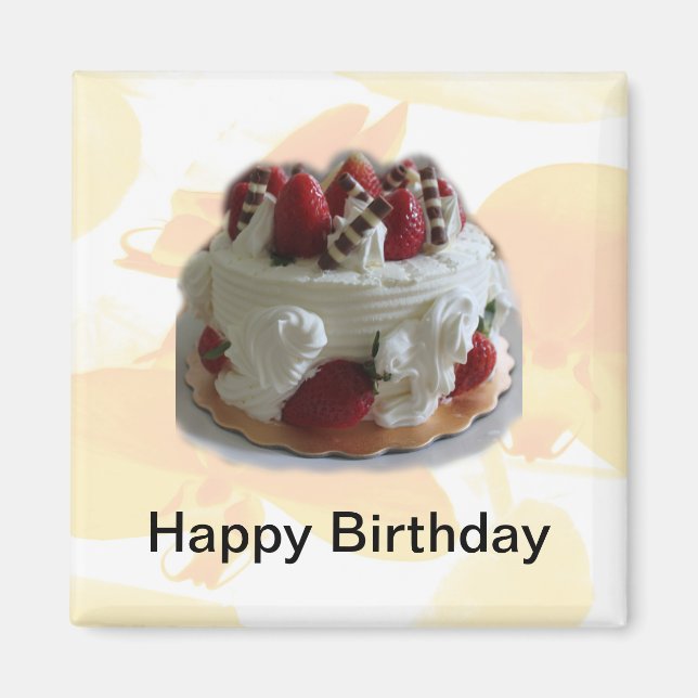 Íman feliz aniversário morango, bolo de chocolate (Frente)