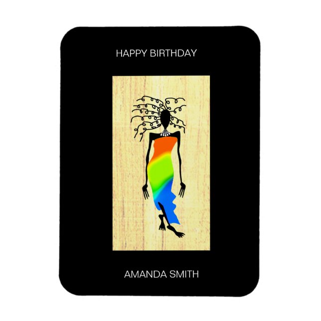 Íman Feliz Aniversário, Mulher Elegante e Na moda afric (Vertical)