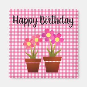 Íman Feliz Aniversário País Rosa Gingham