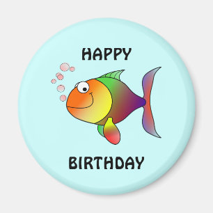 Íman FELIZ ANIVERSÁRIO, peixe de desenho colorido, bot