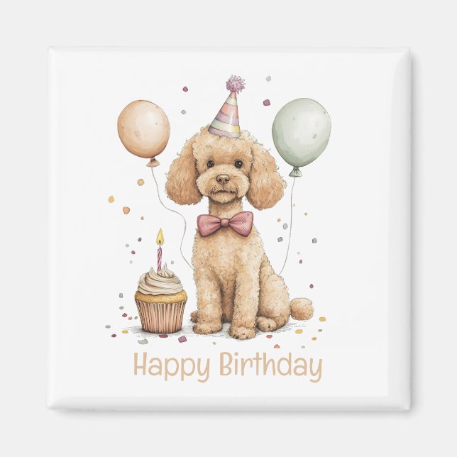 Íman Feliz Aniversário Poodle Standard Cachorro (Frente)