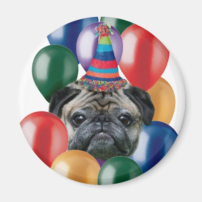 Íman Feliz aniversário Pug dog Magnet (Frente)