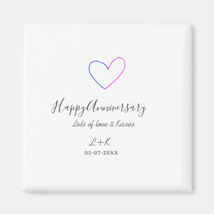 Íman Feliz aniversário rosa azul coração nome data simp