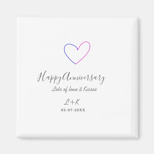 Íman Feliz aniversário rosa azul coração nome data simp (Frente)