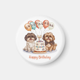 Íman Feliz Aniversário Shih Tzu Cães Bolo de Aniversári