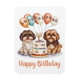 Íman Feliz Aniversário Shih Tzu Cães Bolo de Aniversári