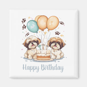 Íman Feliz Aniversário Shih Tzu Cães Bolo de Aniversári