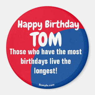 Íman Feliz aniversário TOM grande ímã vermelho/azul