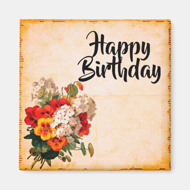 Íman Feliz aniversário Vintage Magnet Personalizável (Frente)
