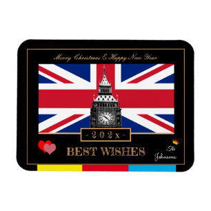 Íman feliz ano novo 2025, British Flag, Big Ben UK