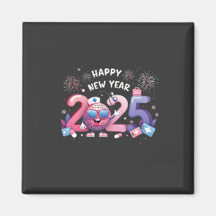 Íman Feliz ano novo 2025 Enfermagem Disco Ball Saúde
