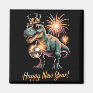 Íman Feliz Ano Novo 2026 Camisa de Dinossauro Divertido