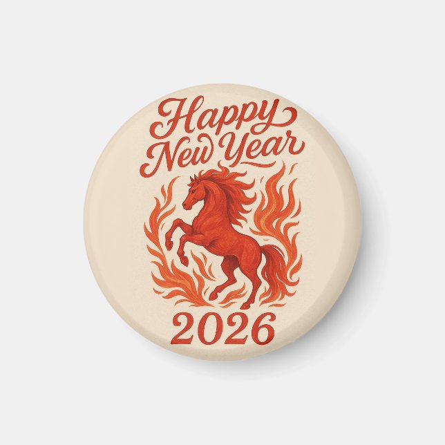 Íman Feliz ano novo 2026 Cavalo de Fiery (Frente)