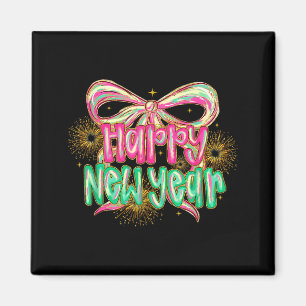 Íman Feliz Ano Novo 2026 Coquette Bow Vintage Gif Engra