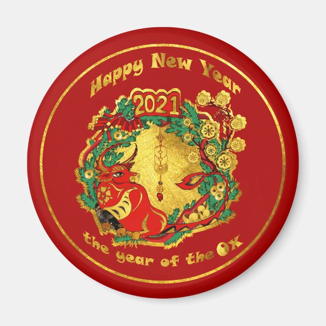 Íman Feliz ano novo chinês do Ox (Frente)